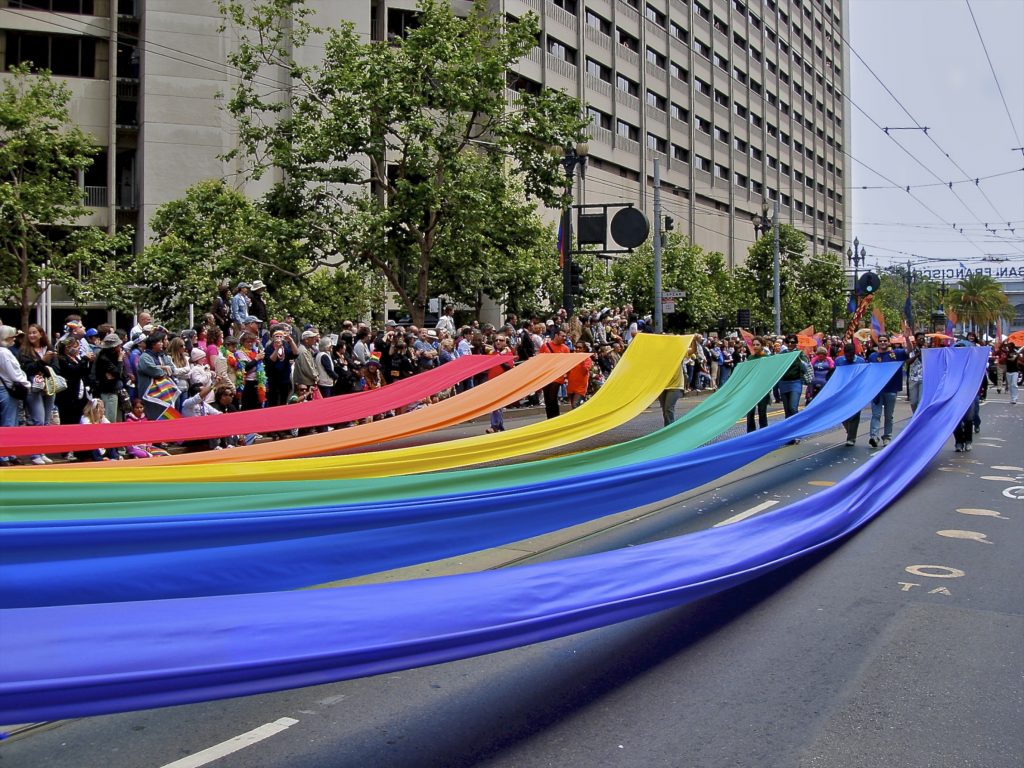 Gay Pride Rainbow Flag Demonstration in San Francisco